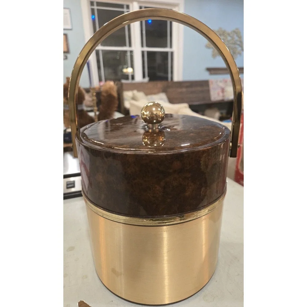 Ice Bucket Padded Vinyl & Metal Vintage